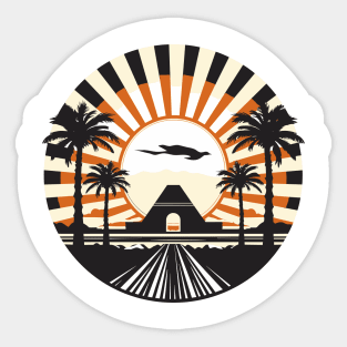 background, Tropical Dream: Vintage Island Getaway Illustration Sticker